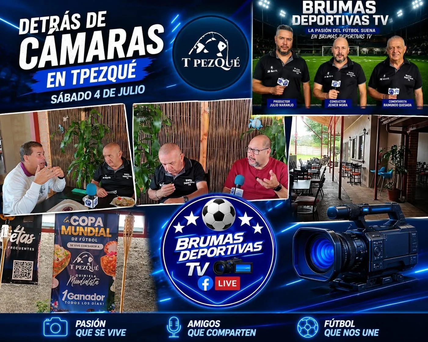 Detrás de cámaras en una transmisión de Brumas Deportivas TV